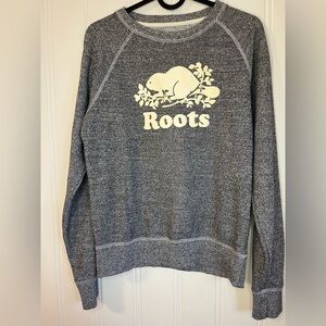 ROOTS Gray Crewneck Sweater with Cream Logo